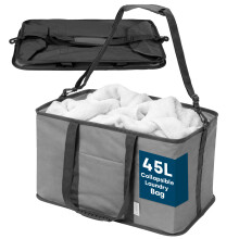 Collapsible Fabric Laundry Storage Basket 45L Grey
