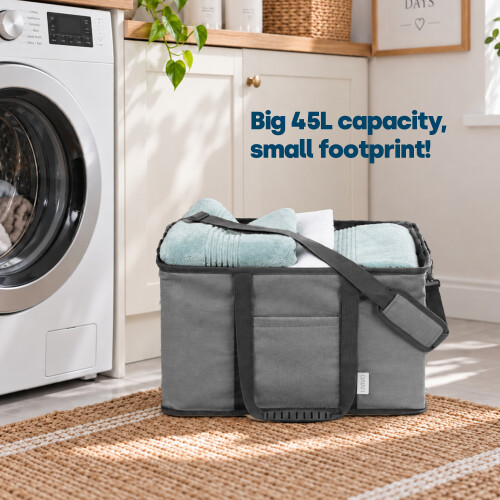 LIVIVO Collapsible Fabric Laundry Storage Basket 45L Grey 1