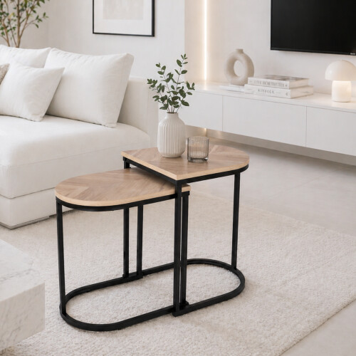 Oak Finish Nesting Tables Set 2 Wooden Side Tables