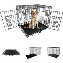Straame Folding Dog Crate XL 42 Inch, 107x68x75cm Black Metal Cage, 2 Doors