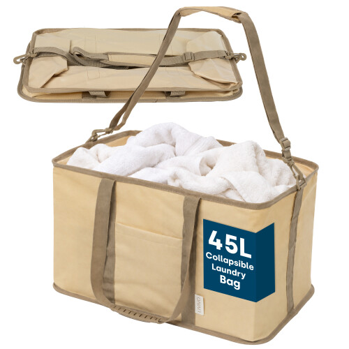 LIVIVO Collapsible Fabric Laundry Basket 45L  Beige