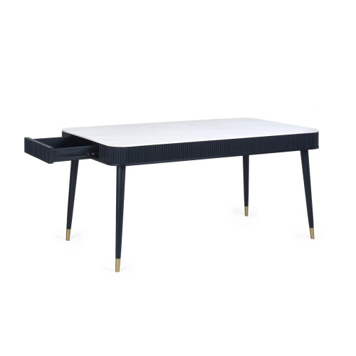 Louis Fluted Dining Table With Drawers - Black 1