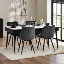 Louis Fluted Dining Table With Drawers - Black