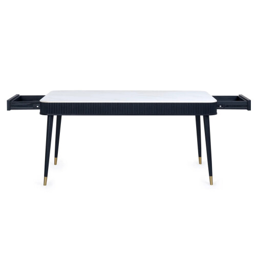 Louis Fluted Dining Table With Drawers - Black 2