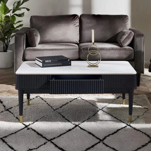 Louis Fluted  Coffee Table With 2 Drawers - Black