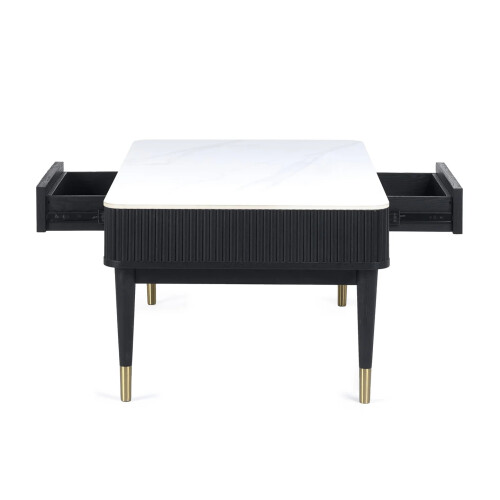 Louis Fluted  Coffee Table With 2 Drawers - Black 2