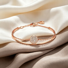 2026 New Bracelet Rose Gold Double Layer Bangle Pave Clear Crystal Round Disc Adjustable Dainty Women Wrist Jewelry 5683452