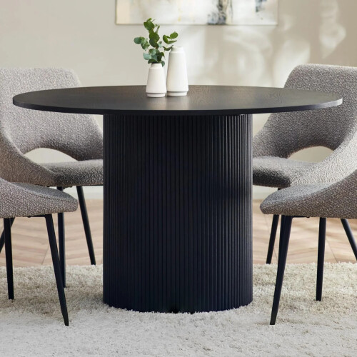 Louis Fluted Round Dining Table - Black