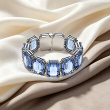 2026 New Bracelet Silver Emerald Cut Light Sapphire Blue Crystal Tennis Bracelet Safety Chain Luxury Women Evening Jewelry 5639491