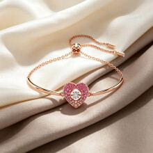 2026 New Bracelet Rose Gold Pink Crystal Heart Bangle Adjustable Slider Bracelet Women Love Jewelry 5683581