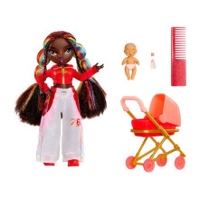 Junior High Babysitter – Iris Bow - Puppe 23 cm - Baby, Kinderwagen, Wiege, Flasche, Kamm, Outfit und Zubehör