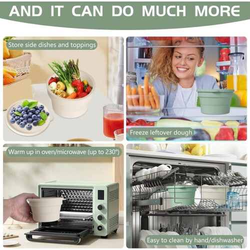 1set Collapsible Silicone Pizza Dough Box with Lid - Non-Stick Proofing Basket & Storage Container for Fermentation Use 2