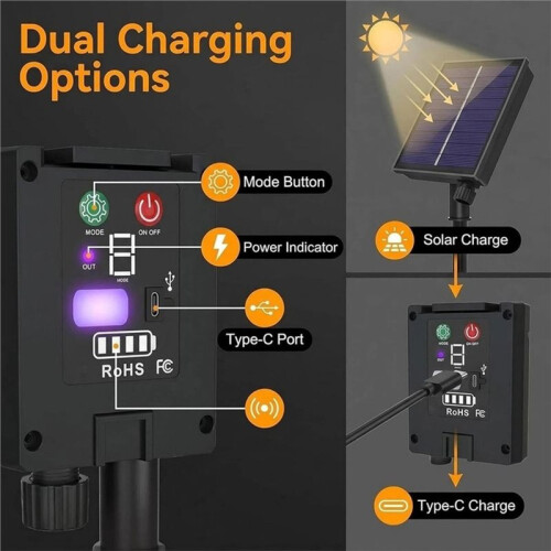 Solar Panel for Outdoor Lights 3V Solar Outlet with Remote Control 8 Modes Panel Adapter with 1200mAh Lithium 2