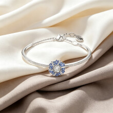 2026 New Bracelet Silver Pave Bangle Blue White Crystal Sunflower Charm Adjustable Women Bracelet 5680014