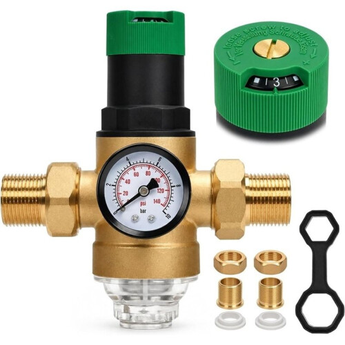 Régulateur de Pression D'Eau 1 Pouce DN25 avec Manomètre. Régulateur de Pression Robuste avec Valeurs de Pression Réglables.