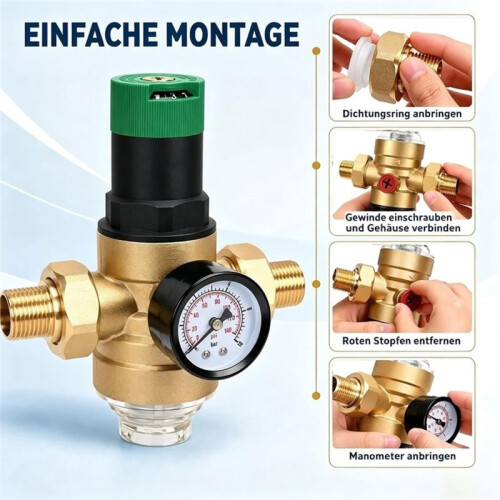 Régulateur de Pression D'Eau 1 Pouce DN25 avec Manomètre. Régulateur de Pression Robuste avec Valeurs de Pression Réglables. 1