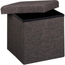 Tabouret de rangement - Pouf pliant en lin 38x38 cm - Marron - 40 L - Couvercle amovible