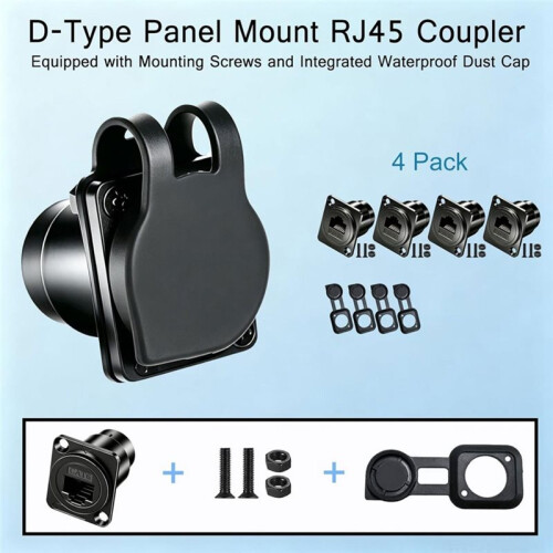 4 Stück RJ45 CAT6 CAT5 D-Panel-Ethernet-Koppler (Buchse auf Buchse) 1