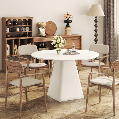 (White) Modern Solid Oak Round Dining Table 120cm 1