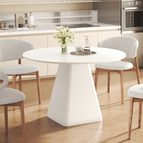 (White) Modern Solid Oak Round Dining Table 120cm 2