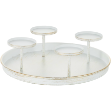 Couronne de l'Avent Plateau avec Bougeoir Rond Décoratif Vintage 30 cm Blanc — centre de table, decoration noel metal