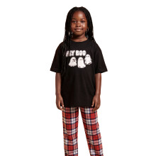 (7-8 Years) Show Me The Merch Short Sleeve Long Leg Pyjama Set (Unisex Kids Black)