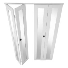 Porte de Placard Pliante à 4 Panneaux-Duoku-avec Miroir Pleine Hauteur, Blanche, 1219x2032 mm, Cadre Composite, Design Contemporain