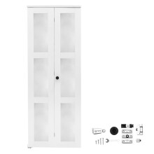 Porte de Placard Pliante 2 Vantaux-Duoku-avec 3 Panneaux en Verre Dépoli, Finition Blanche, Dimensions 762x2032 mm, Cadre Composite