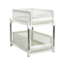 Space-Saving Design 2-Layer Organizer with Pull-Out Drawers, Sliding Bathroom and Kitchen Cabinet Storage White