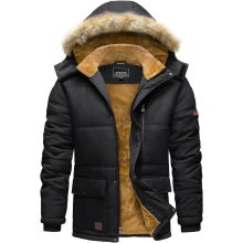 Chaqueta de Invierno para Hombre Impermeable Cortavientos Forro Cálido Negro XXL — parka hombre invierno