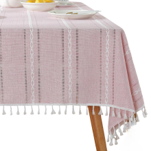 Elegante Boho-Tischdecke mit Quasten Rustikal Dekorativ Rosa 140x300 cm — tischdecke leinenoptik, tischwäsche lang