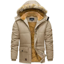 Herren Winterjacke Parka Gefüttert Wasserdicht Warmes Innenfutter Beige XXL — wintermantel herren, fleecejacke outdoor
