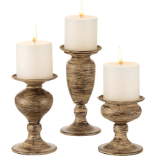 Decorative Metal Candle Holders Vintage Retro Gold Set of 3 — pillar candle stand, bronze home decor