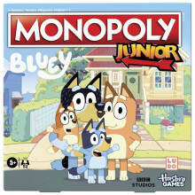 Monopoly Junior: Bluey Edition, board game for children, from 5 years old, featuring Bluey, Bingo, Dad, and Mum tokens.
