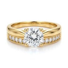 (O) Jewelco London Ladies Solid 9ct Gold Round Lab Created Diamond Wed-fit Solitaire & Half Eternity Travel Bridal Rings Set - LABJRN593+609