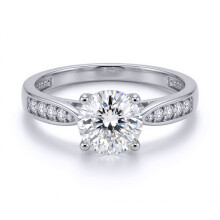 (O) Jewelco London 9ct White Gold White Round Lab Created Diamond Solitaire Shoulder Set Engagement Ring 7mm 1.25CTS - LABJRN511