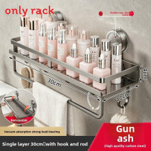 (Gray With Rod Hook 30cm)Support de rangement pour salle de bain ventouse en acier avec crochets pour salle de douche et vanité