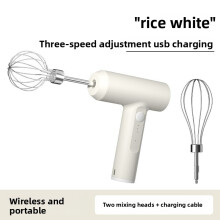 (White)Electric Hand Mixer With Rechargeable Battery For Baking And Cream Whipping