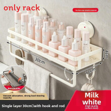 (White With Rod Hook 30cm)Support de rangement pour salle de bain ventouse en acier avec crochets pour salle de douche et vanité
