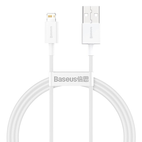 Câble USB-A vers Lightning à charge rapide supérieure Baseus, 2,4 A, 1 m - Blanc