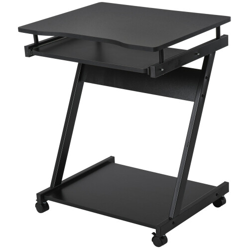 Homcom HOMCOM Mobile Computer Desk Z-Shaped Writing Desk 4 Wheels Black