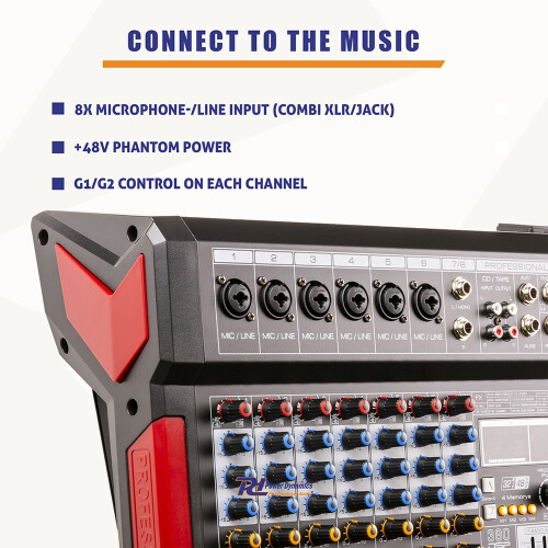 Power Dynamics 172.662 PDM-T804 Stage Mixer 8-Channel DSP/MP3 2
