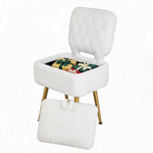 Sherpa Upholstered Vanity Stool Chair with Storage, Backrest Makeup Dressing Table Seat, Compact Accent Chair for Bedroom & Living Room
