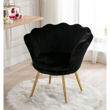 Chairus Petal Back Vanity Chair Faux Fur Upholstered Makeup Chair with Gold Metal Legs, 10cm Thick Padded Seat & Backrest for Bedroom Dressing Table