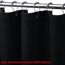 (Black)Solid Color Polyester Waffle Design Shower Curtain For Daily Bathroom Decoration