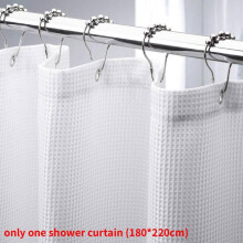 (White)Solid Color Polyester Waffle Design Shower Curtain For Daily Bathroom Decoration