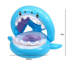 (Blue White)Sun Protection Baby Swimming Pool Ring Inflatable Pool Canopy For 636 Months Babies