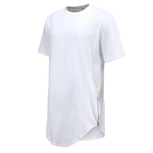 (White, S) Tshirt Lang Herren Extended Einfach Passform Modisch Freizeit Hop Rundhals Hip