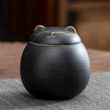 (Black)Cat Shaped Ceramic Sealed Tea Jar Moisture Proof Storage Canister With Lid Home Decor Gift