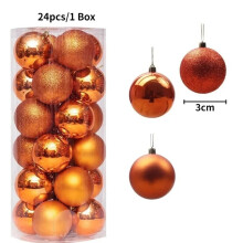 (24Pcs Orange) 24Pcs 3cm Christmas Balls Christmas Tree Decoration Xmas Hanging Tree Pendants Home Party Christmas Tree Decor New Year Gifts